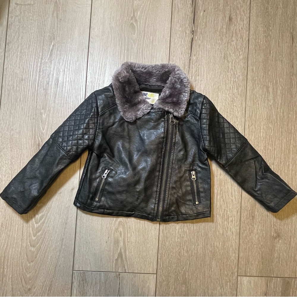 Genuine Kids Faux‎ Leather Moto Jacket w/ Faux Fur Collar - Black Size 18 Months
